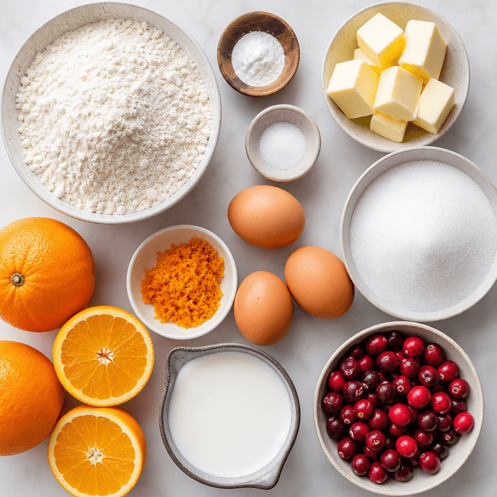Cranberry Orange Bundt Cake ingredients