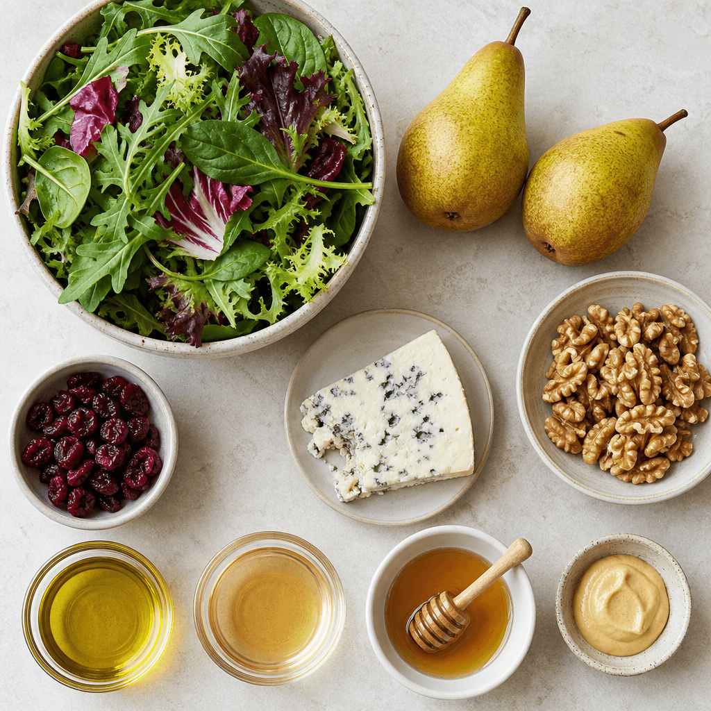 Pear Walnut and Blue Cheese Salad ingredients