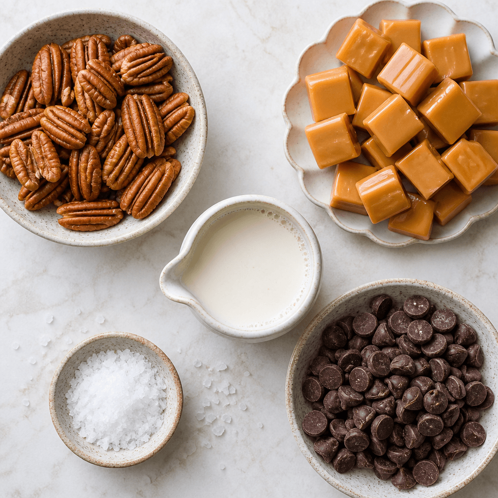 Homemade Caramel Turtle Candy ingredients