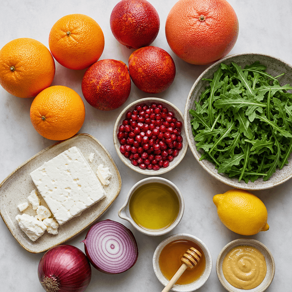 Winter Citrus Salad with Pomegranate and Feta ingredients