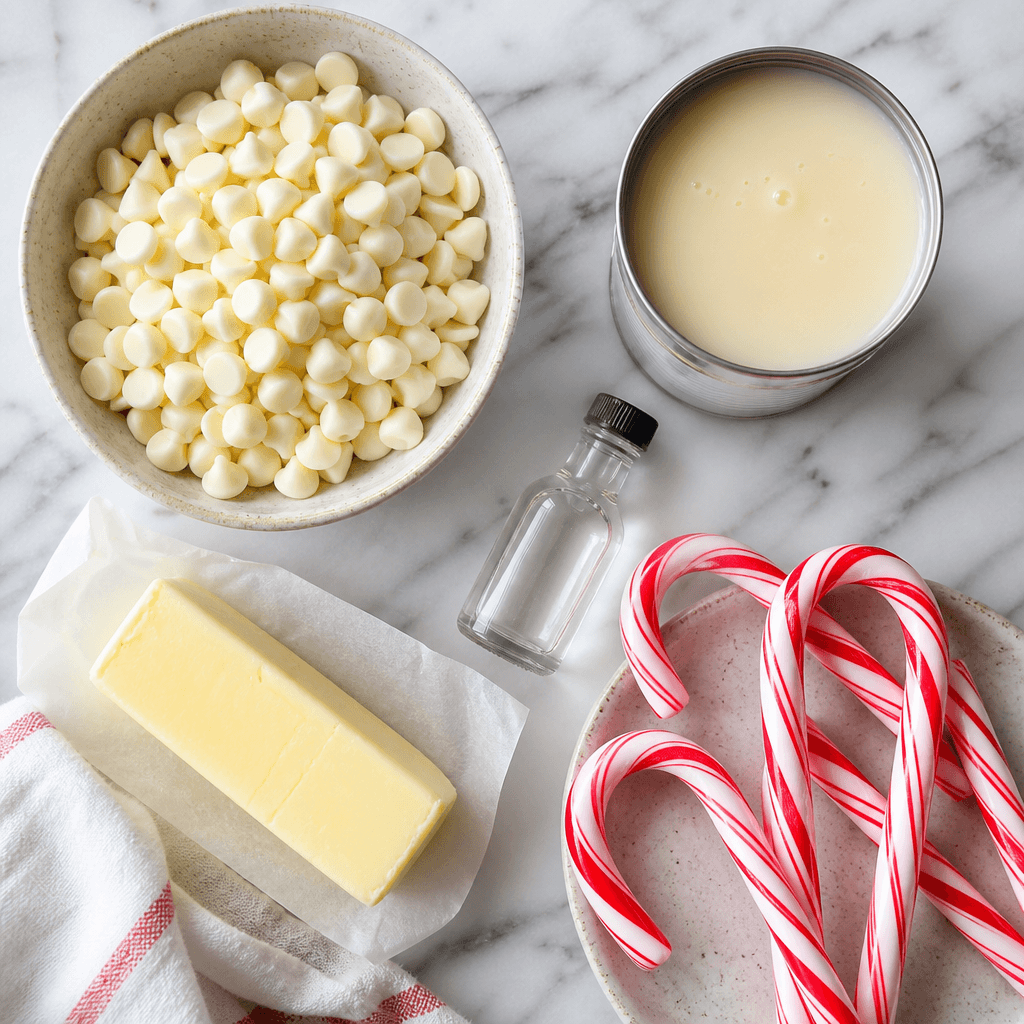 Candy Cane Fudge (Easy 4-Ingredient Holiday Recipe) ingredients
