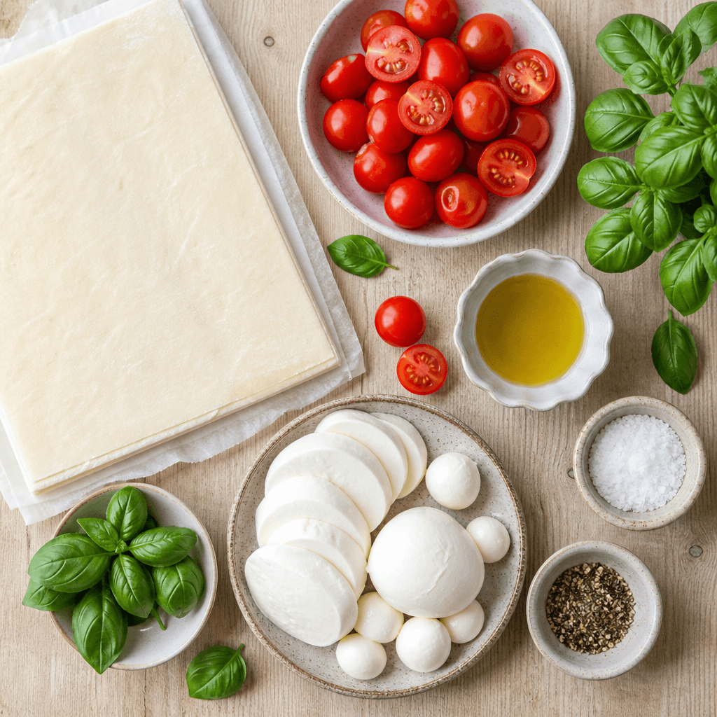 Mini Caprese Tarts (Easy Puff Pastry Appetizer) ingredients