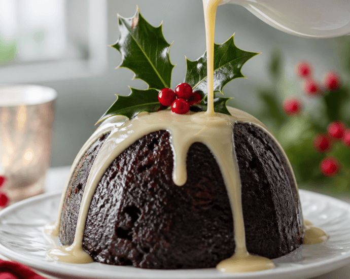 Classic Christmas Pudding with Rich Brandy Sauce