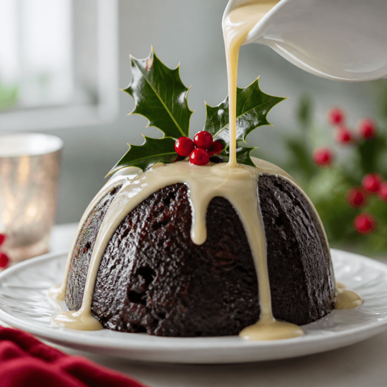 Classic Christmas Pudding with Rich Brandy Sauce