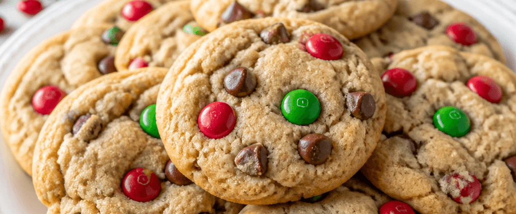 Festive Chocolate Chip Christmas Cookies with Red and Green M&Ms