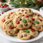 Festive Chocolate Chip Christmas Cookies with Red and Green M&Ms