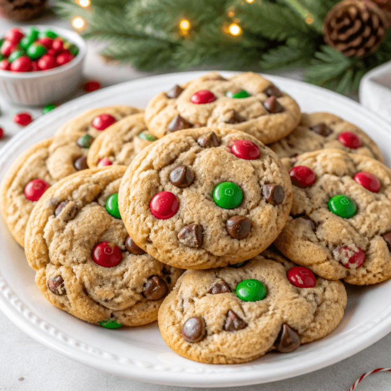 Chocolate Chip Christmas Cookies with Red and Green M&Ms