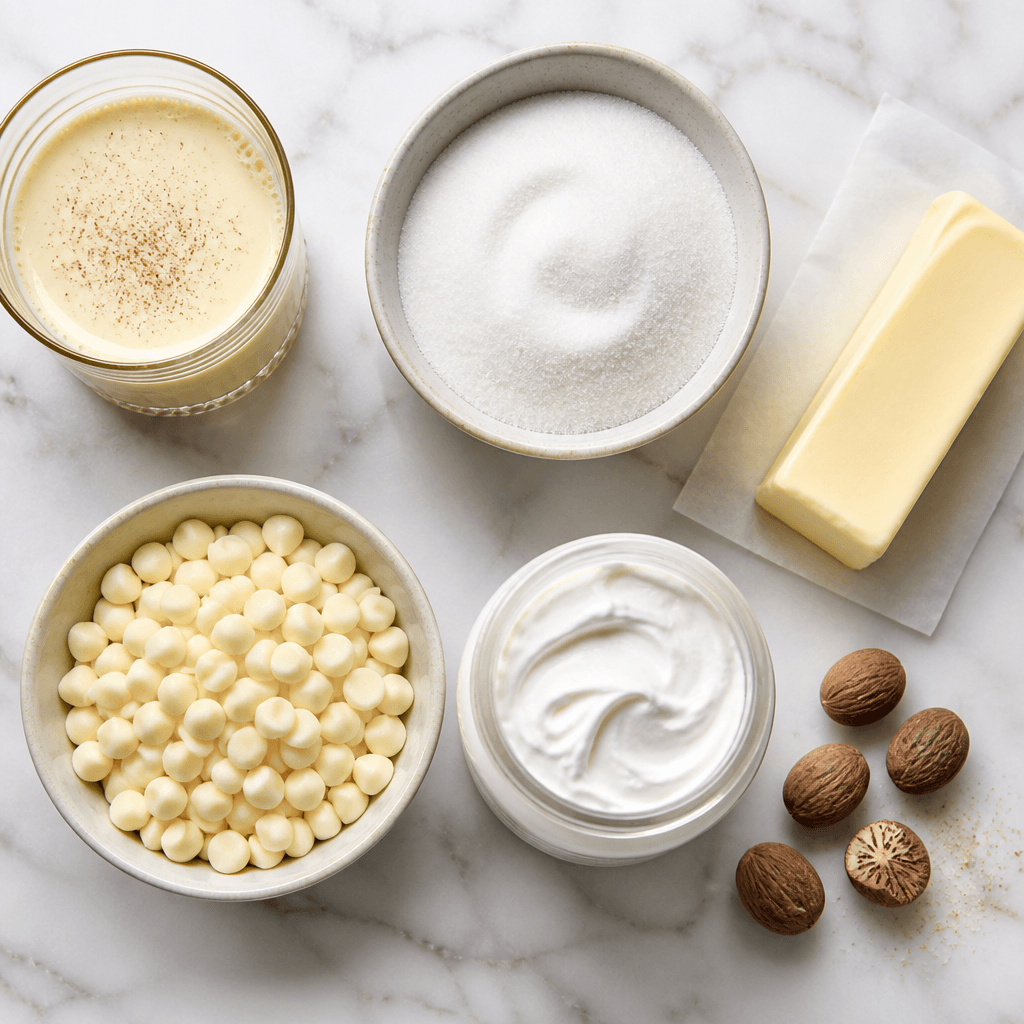 Eggnog Fudge ingredients