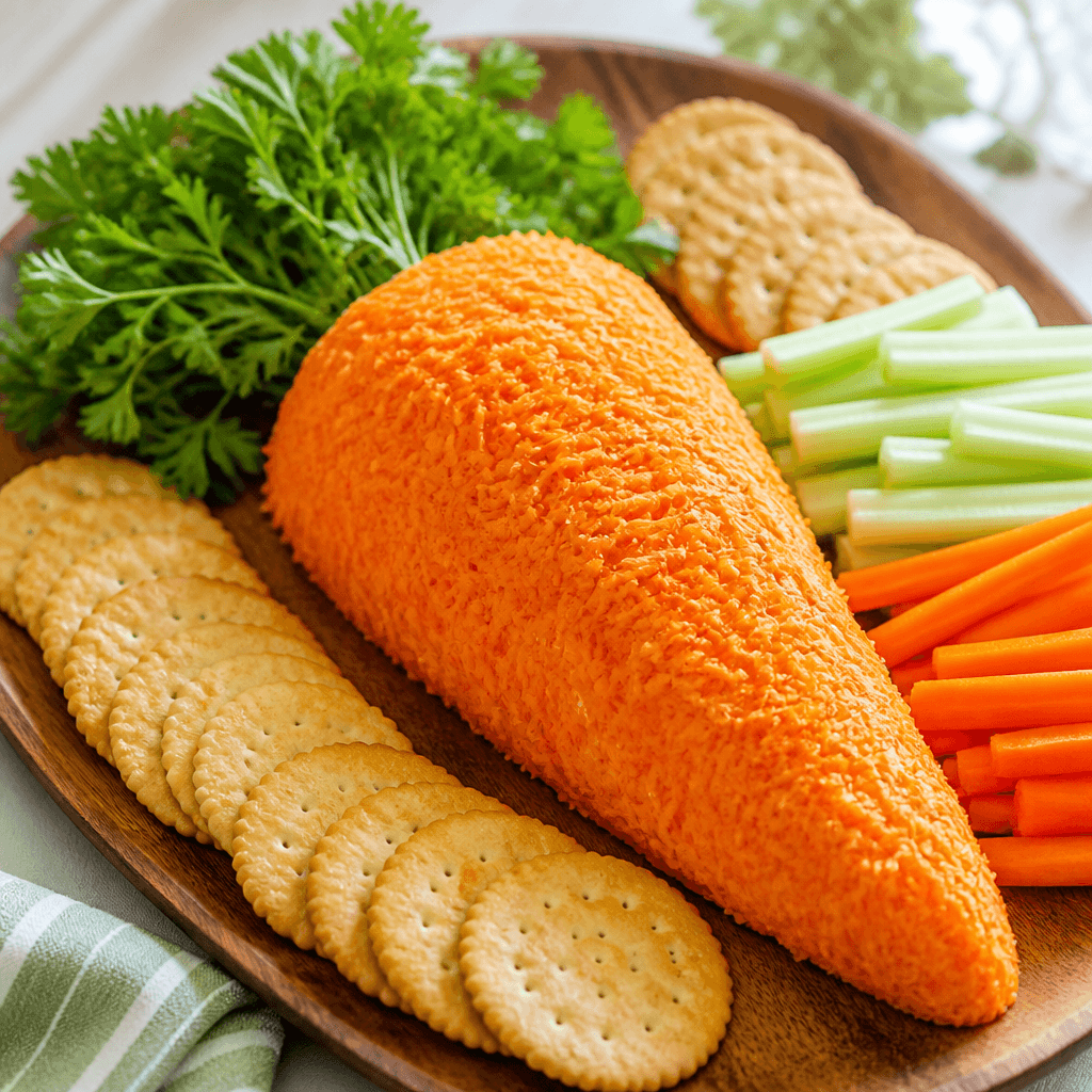 Festive Carrot Shaped Cheese Ball with Crackers