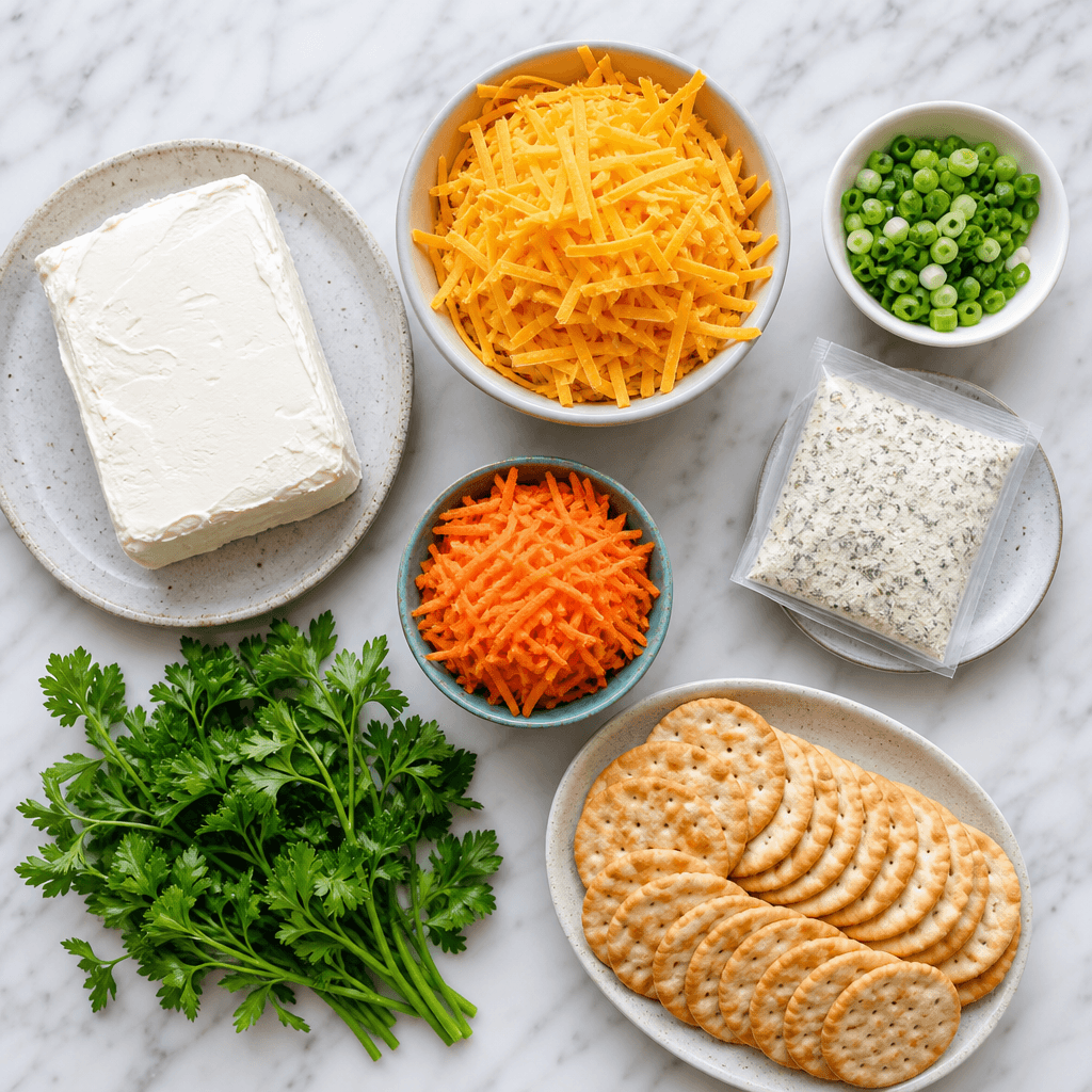 Festive Carrot Shaped Cheese Ball with Crackers ingredients
