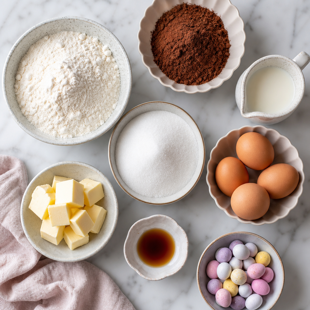 Chocolate Nest Cupcakes Recipe for Spring Celebrations ingredients