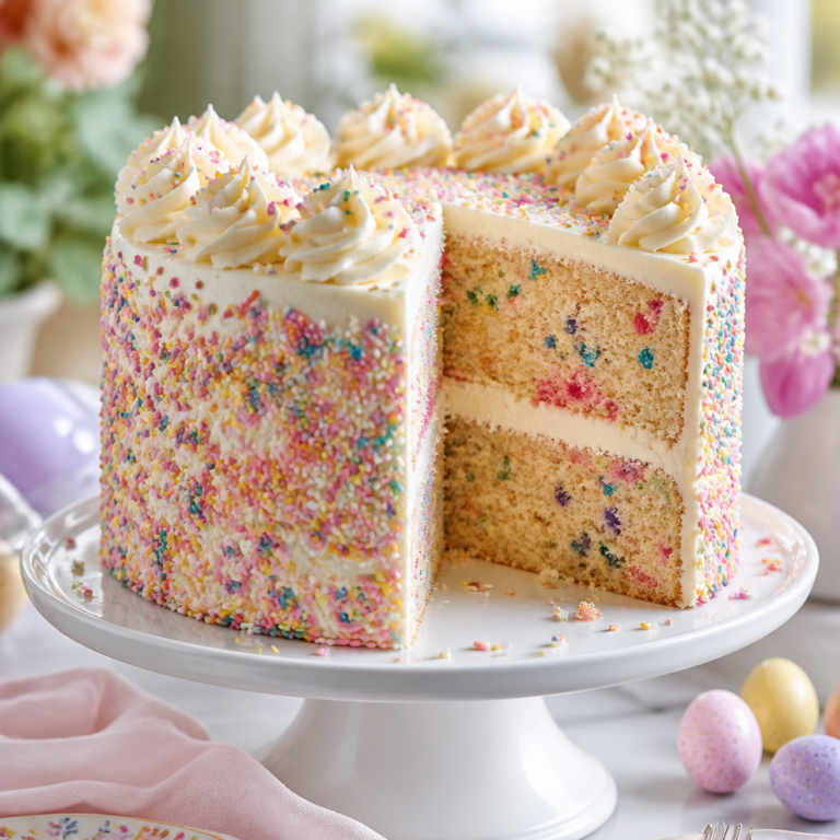 Funfetti Easter Cake Recipe with Pastel Sprinkles