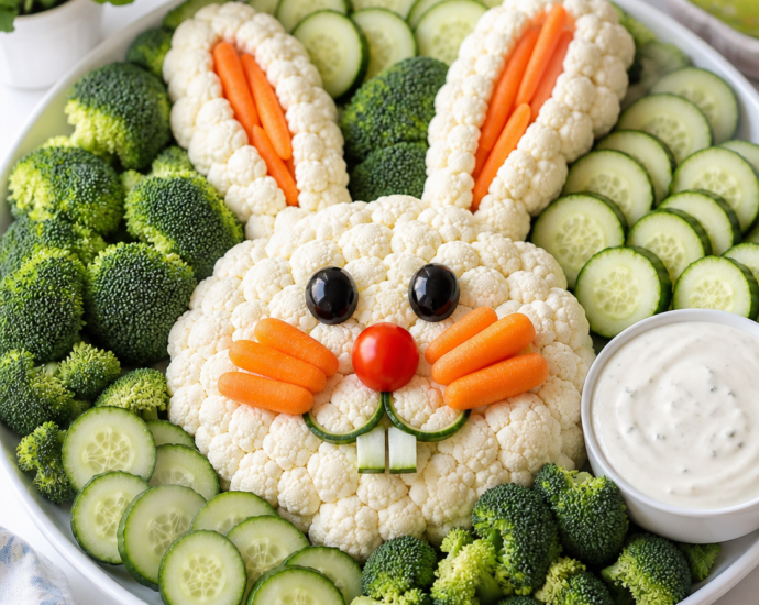 Festive Easter Bunny Veggie Tray with Homemade Ranch Dip