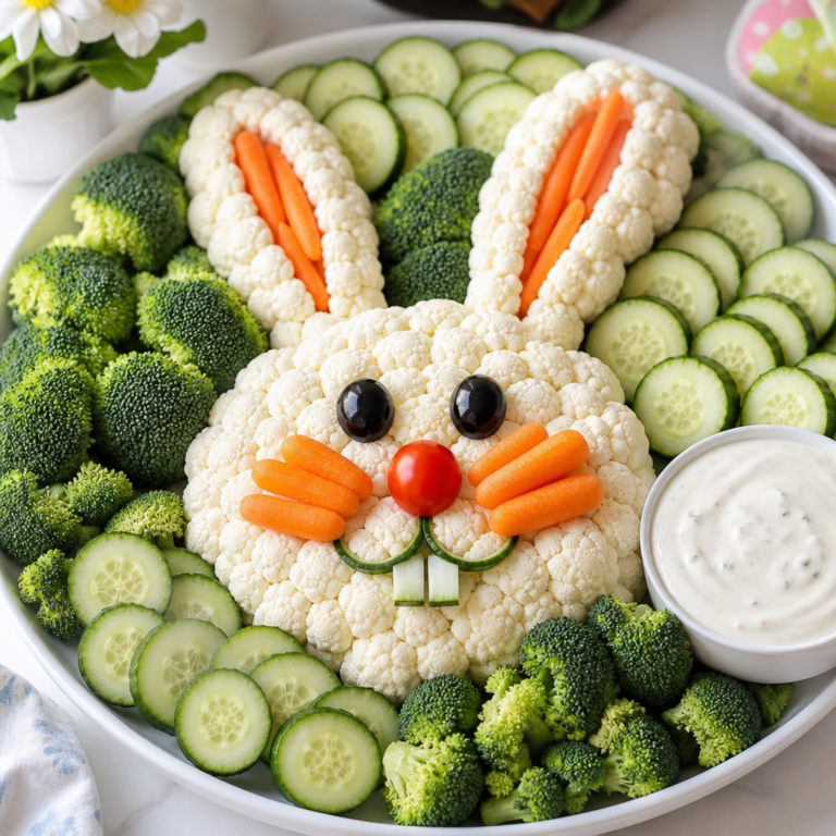 Easter Veggie Tray with Homemade Ranch Dip (Bunny Shape)