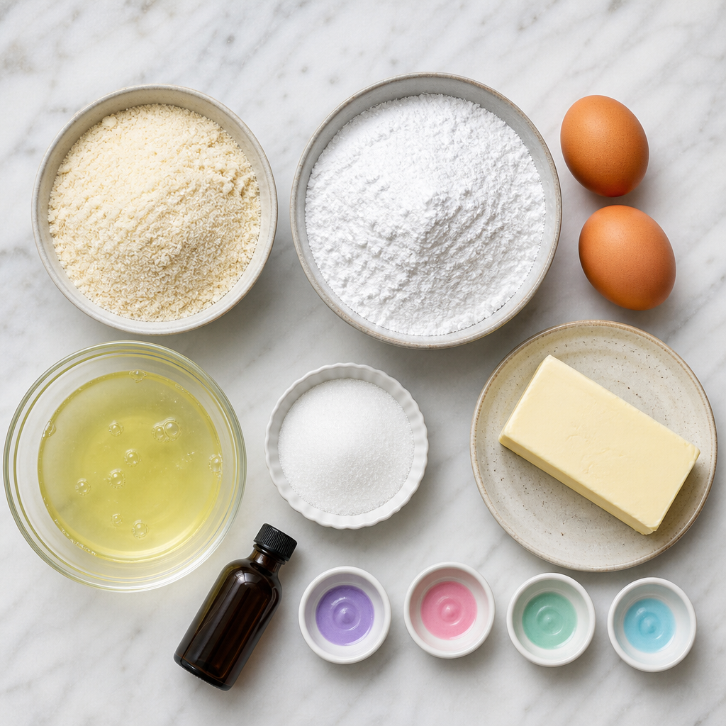 Delicate Pastel Macarons with Vanilla Buttercream Filling ingredients