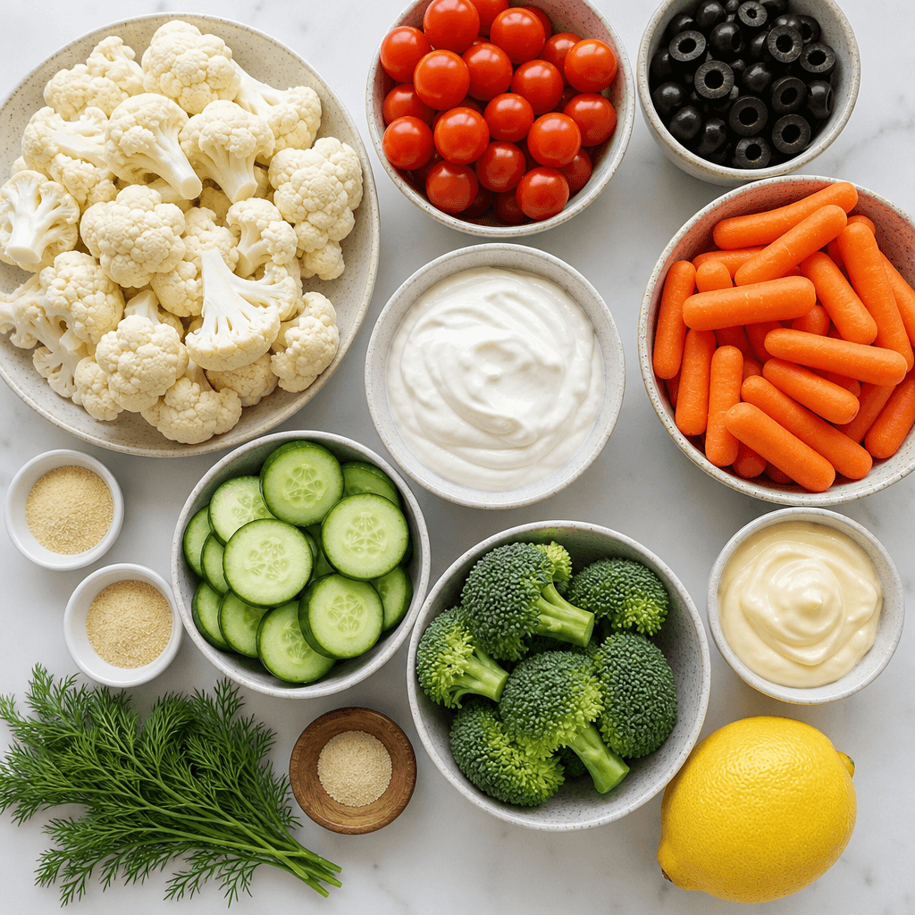 Easter Veggie Tray with Homemade Ranch Dip ingredients