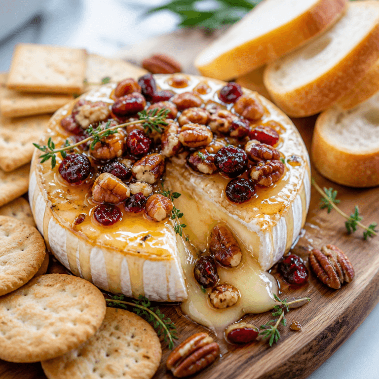 Honey Glazed Brie with Pecans and Cranberries (Easy Baked Brie)