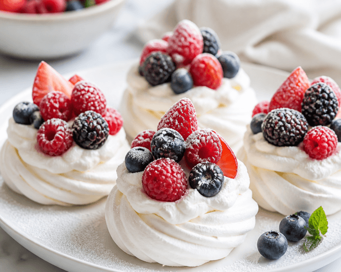 Mini Pavlovas with Whipped Cream and Fresh Berries