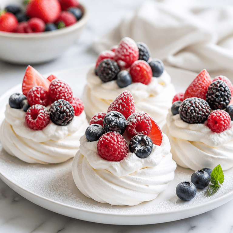 Mini Pavlovas Recipe with Whipped Cream and Fresh Berries