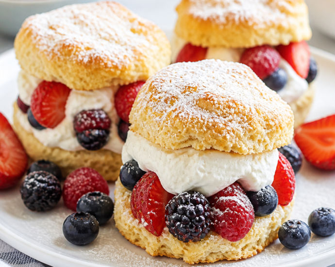 Mixed Berry Shortcakes with Vanilla Cream