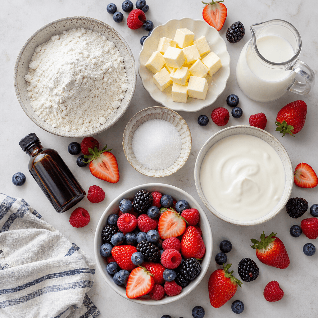 Mixed Berry Shortcake with Vanilla Cream (Easy Summer Dessert) ingredients