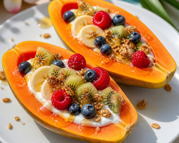 Papaya Boats with Yogurt and Granola
