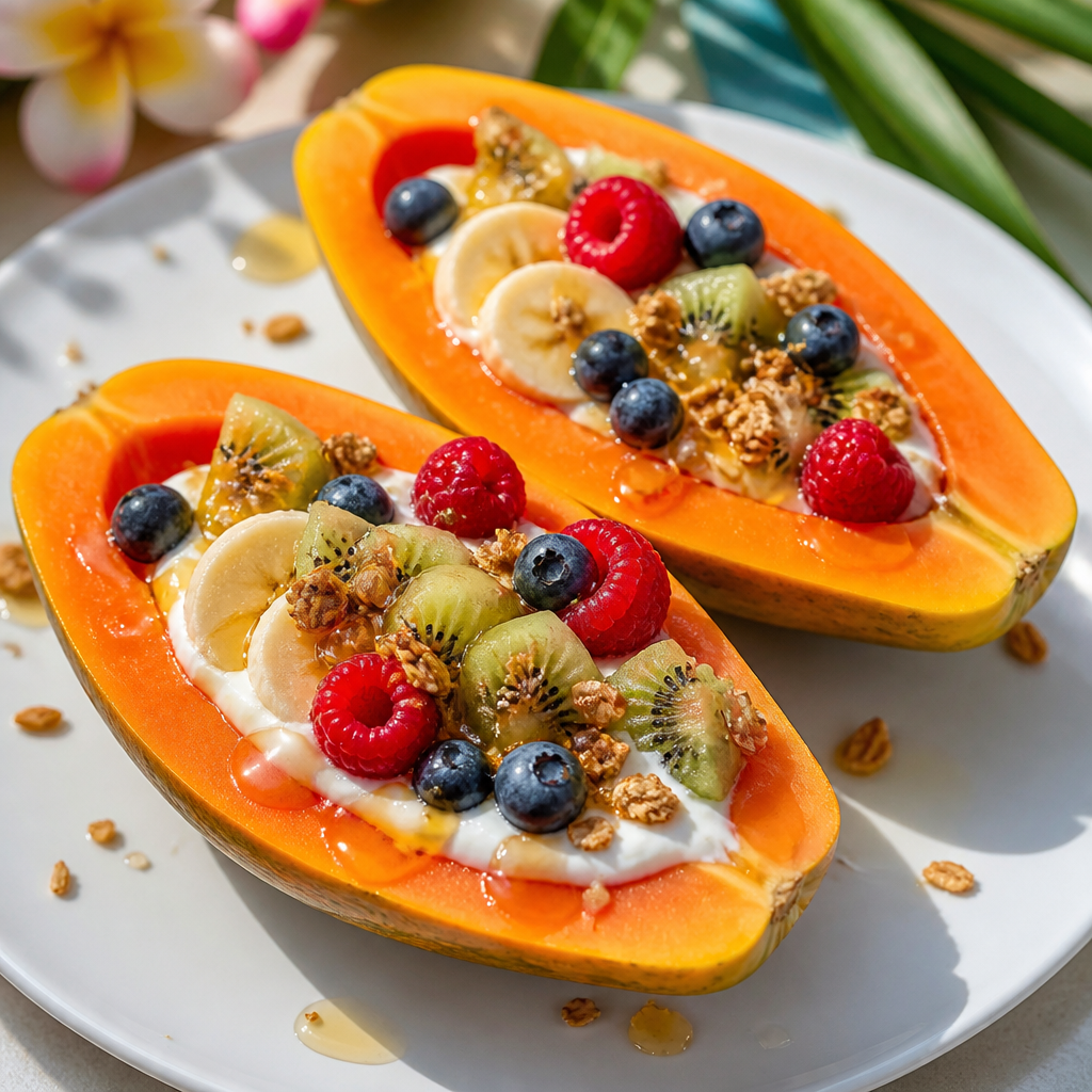 Papaya Boats with Yogurt and Granola