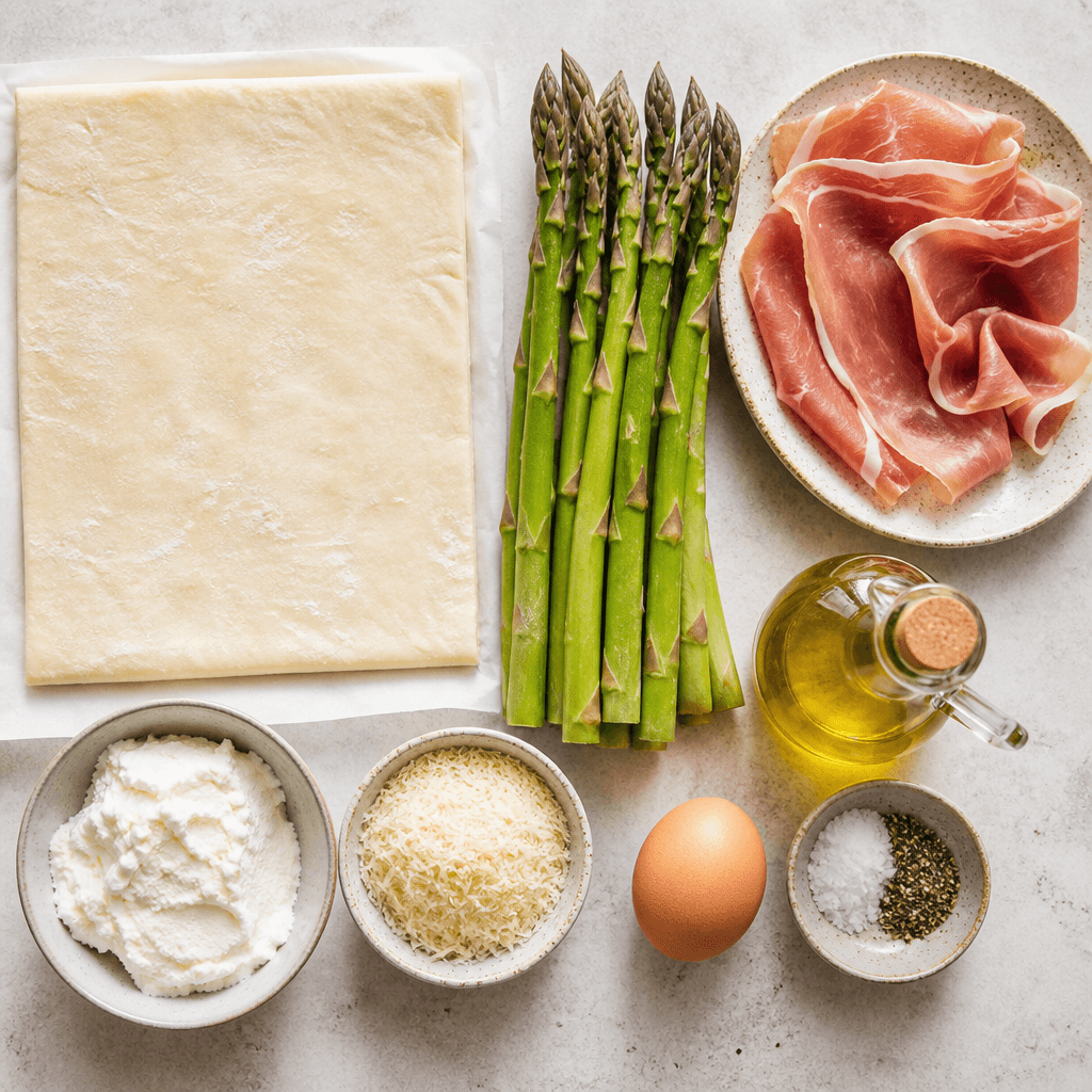 Asparagus Prosciutto Tart (Easy Puff Pastry Brunch Recipe) ingredients