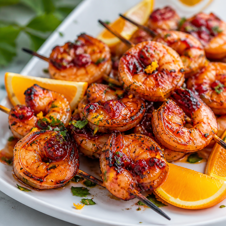 Cranberry Orange Shrimp Skewers (Sweet & Citrusy Glaze)