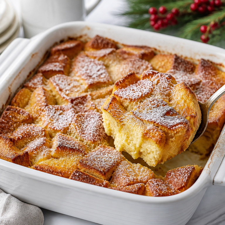 Eggnog Bread Pudding Breakfast Bake (Cozy Holiday Recipe)