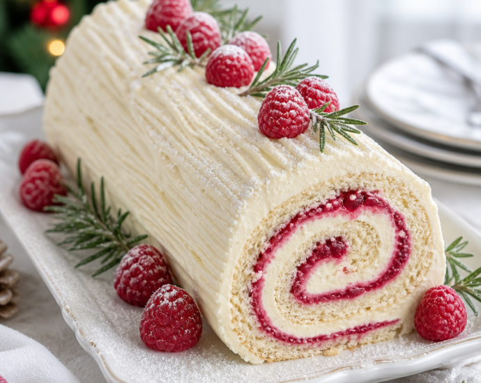White Chocolate Raspberry Yule Log