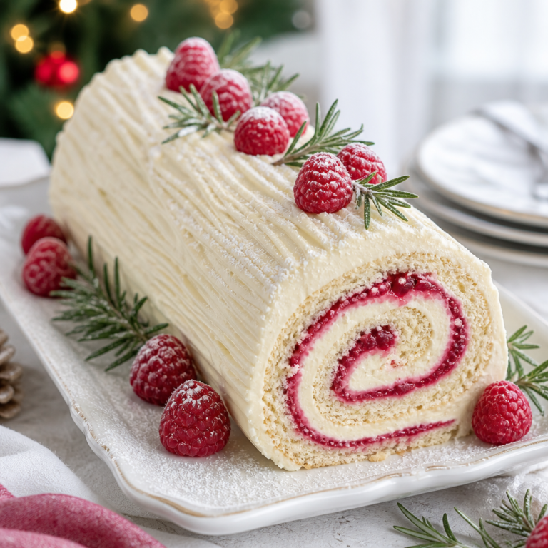 White Chocolate Raspberry Yule Log
