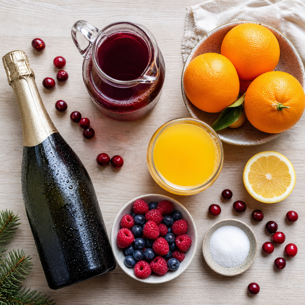 Winter Berry Mimosa Recipe for Cozy Holiday Brunch ingredients