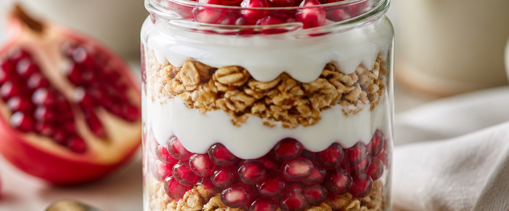 Fresh Pomegranate Yogurt Parfait with Crunchy Granola Layers