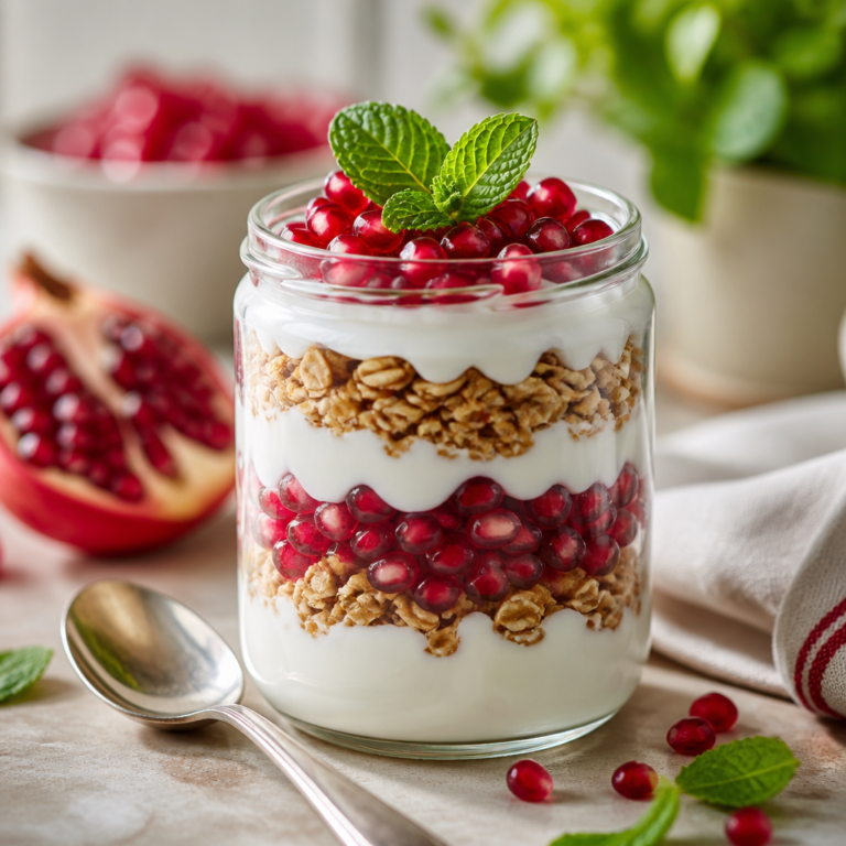 Pomegranate Yogurt Parfait with Crunchy Granola Layers