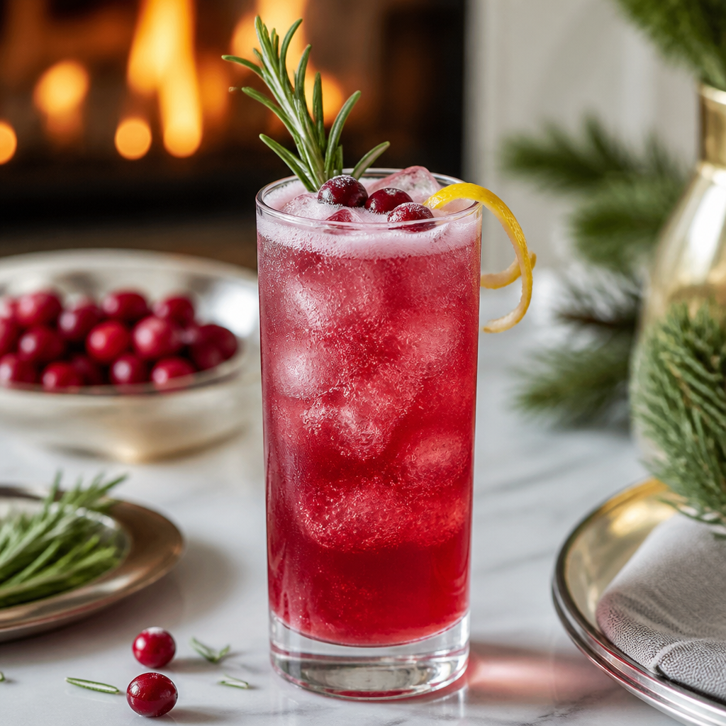 Cranberry Gin Fizz Recipe with Rosemary Syrup