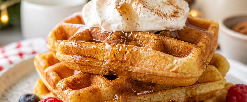 Holiday Eggnog Waffles with Warm Nutmeg Syrup Recipe