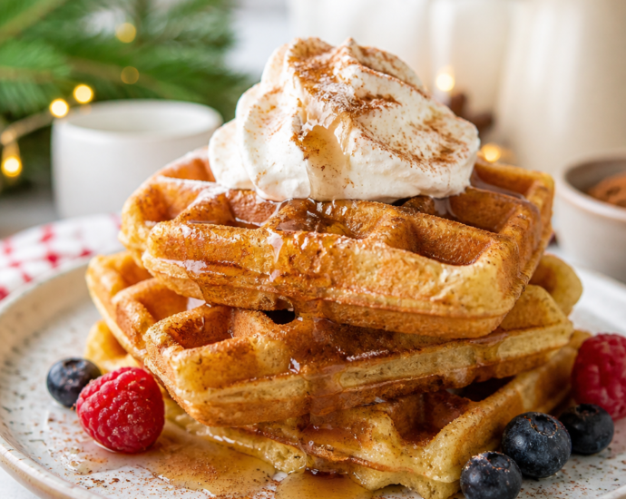 Holiday Eggnog Waffles with Warm Nutmeg Syrup Recipe