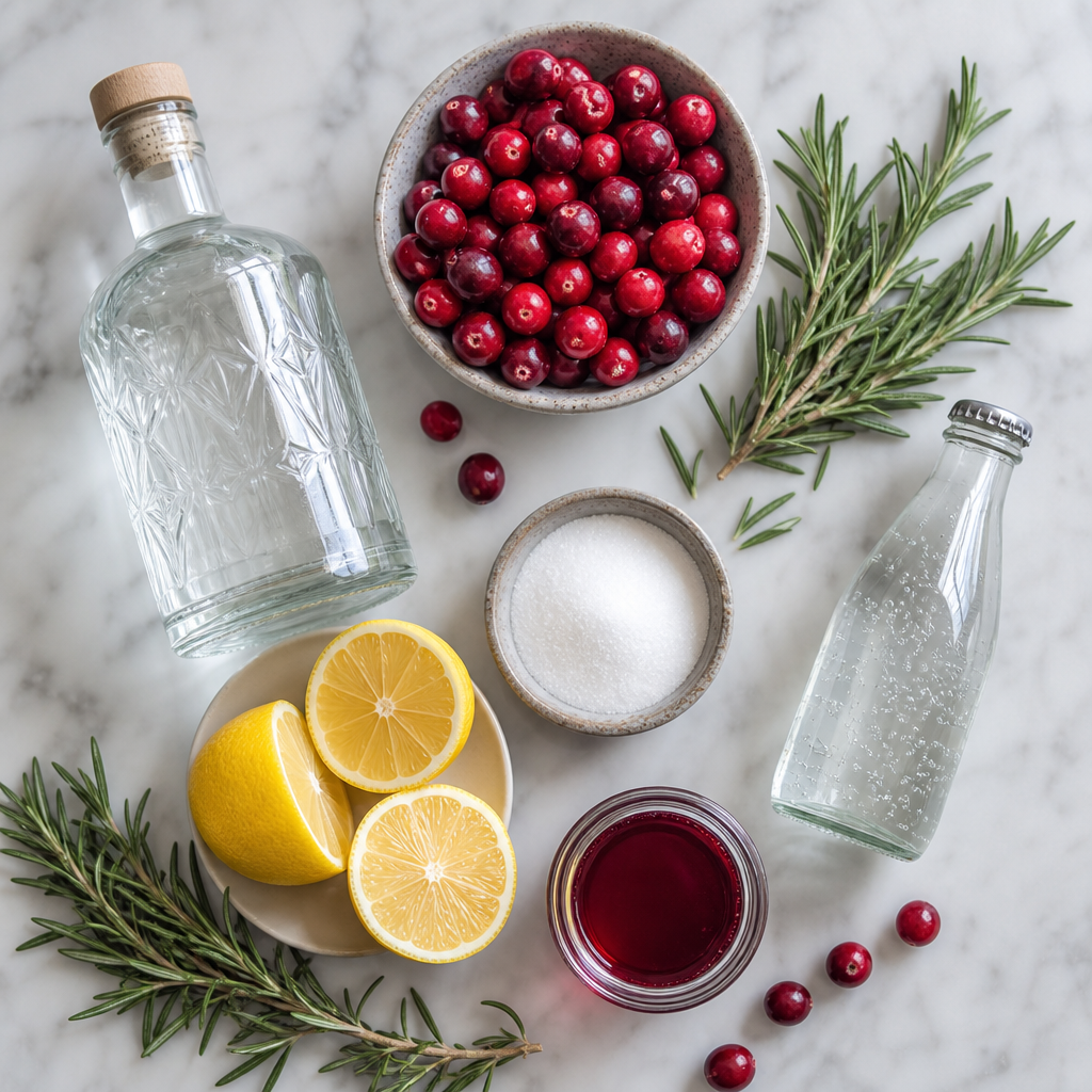 Cranberry Gin Fizz Recipe with Rosemary Syrup ingredients