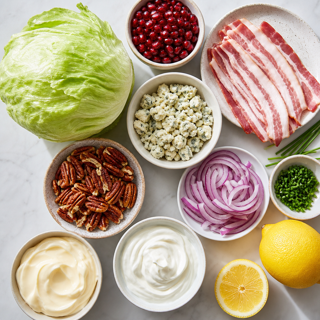 Classic Wedge Salad with Pomegranate ingredients