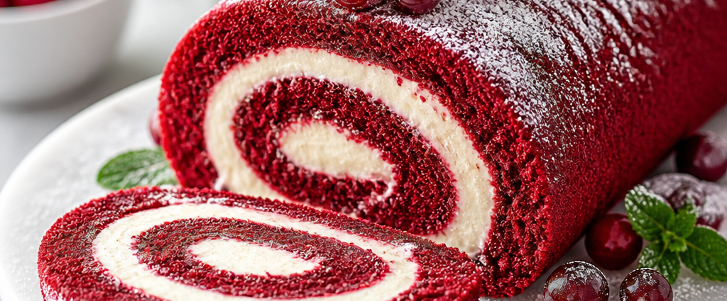 Festive Red Velvet Roll Cake
