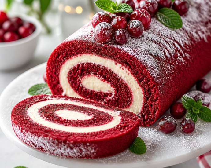 Festive Red Velvet Roll Cake