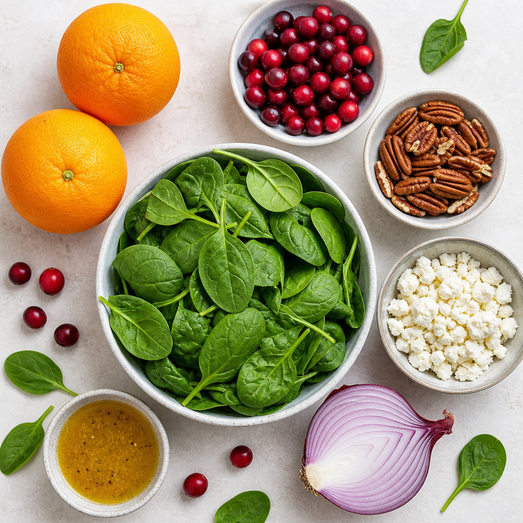 Cranberry Orange Spinach Salad ingredients