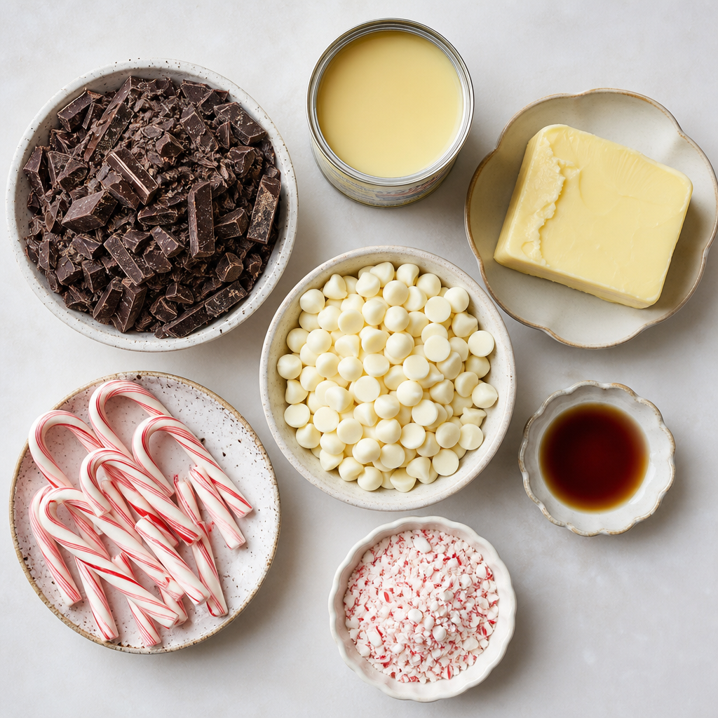 Dark Chocolate Peppermint Bark Fudge ingredients