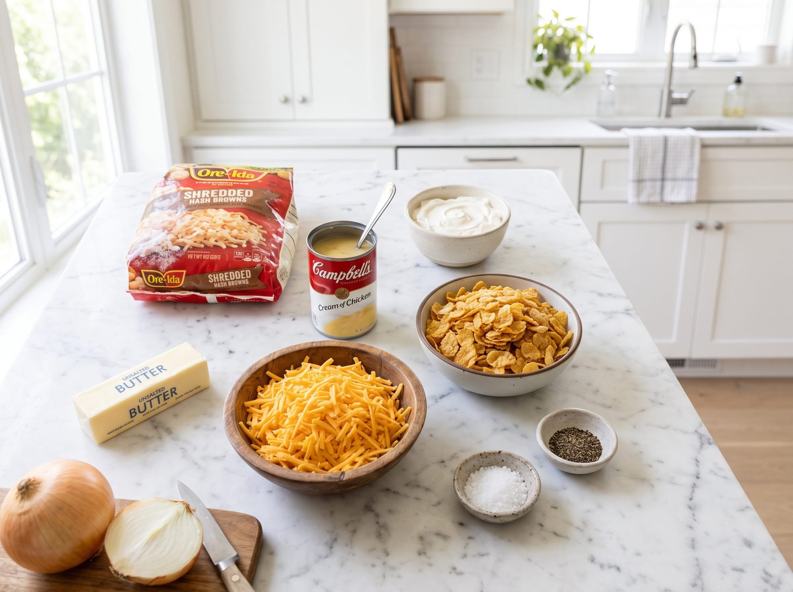 Cheesy Funeral Potatoes (Hash Brown Casserole) - The Ultimate Comfort Food ingredients
