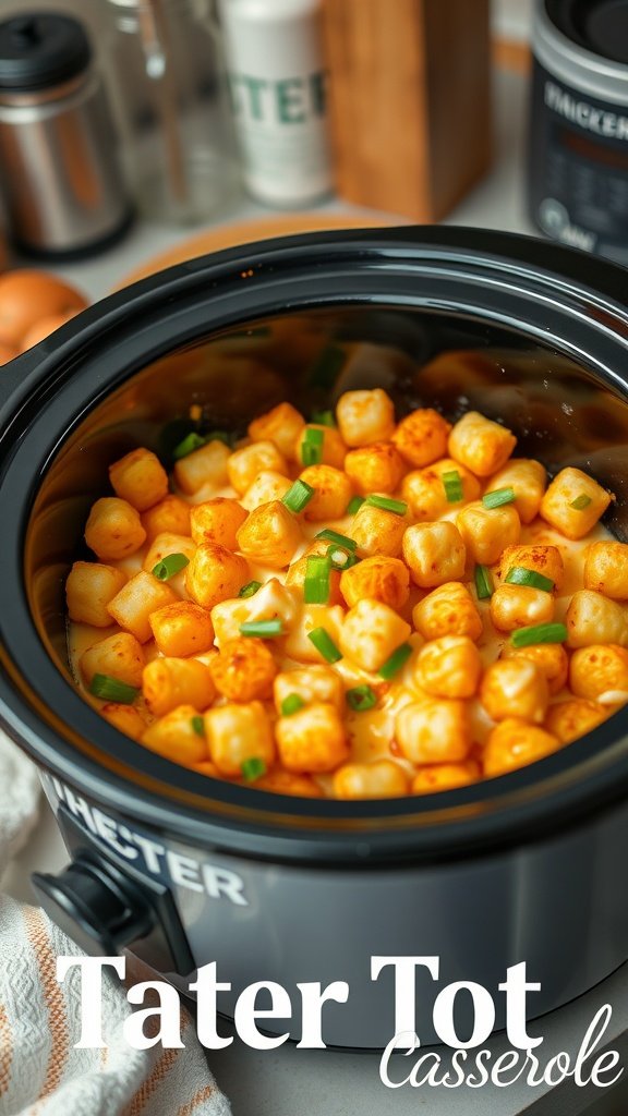 Crockpot Tater Tot Casserole with tater tots and green onions