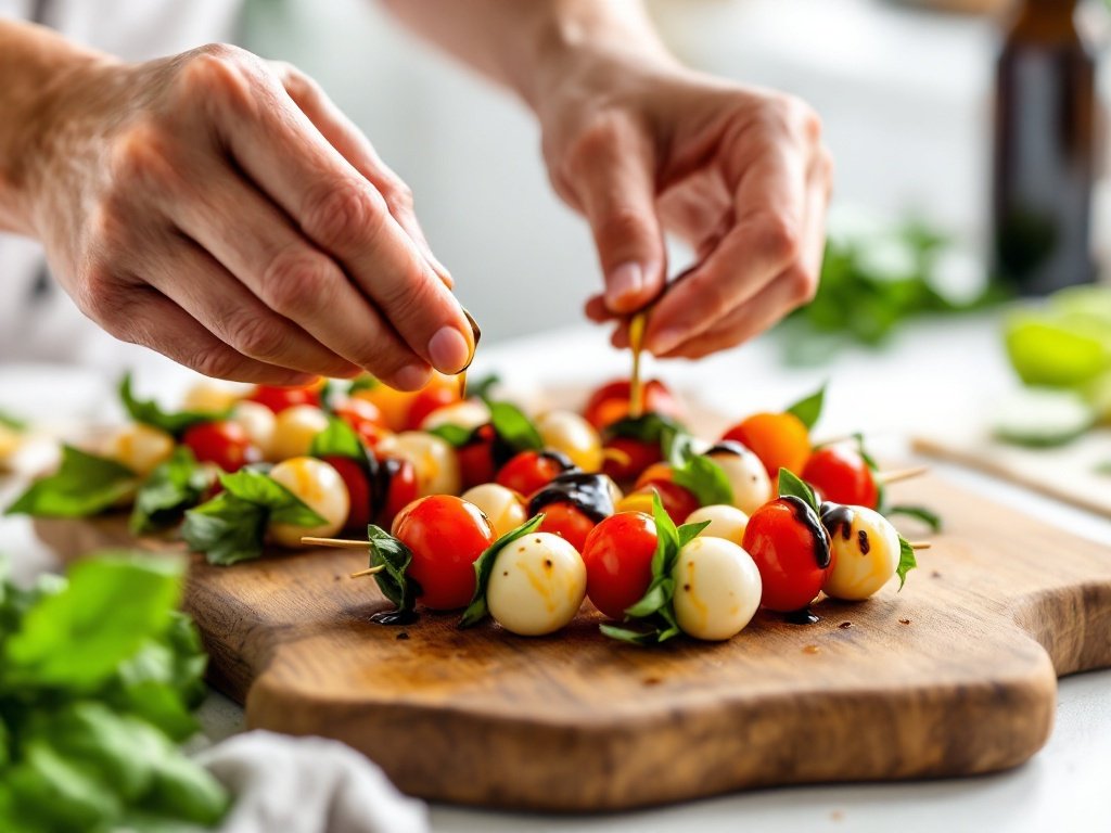 Mini Caprese Skewers with Balsamic Glaze