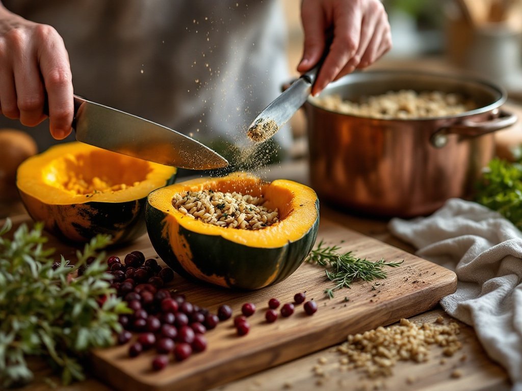 Stuffed Acorn Squash with Wild Rice and Cranberries
