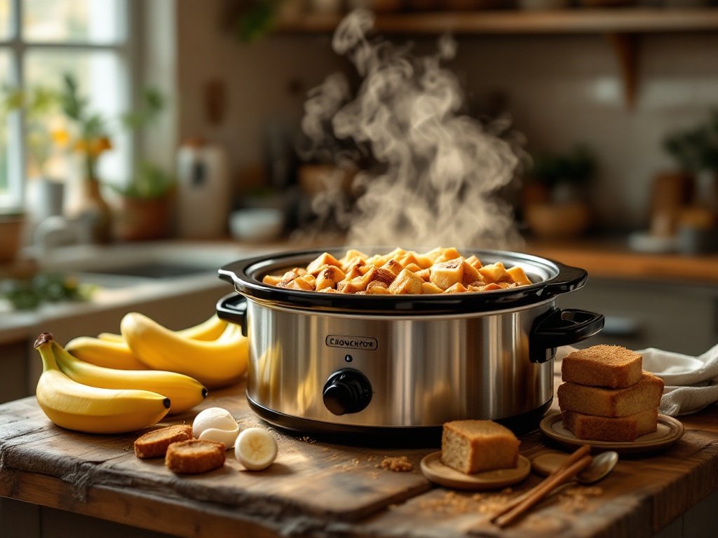 Banana Bread Pudding in Crockpot