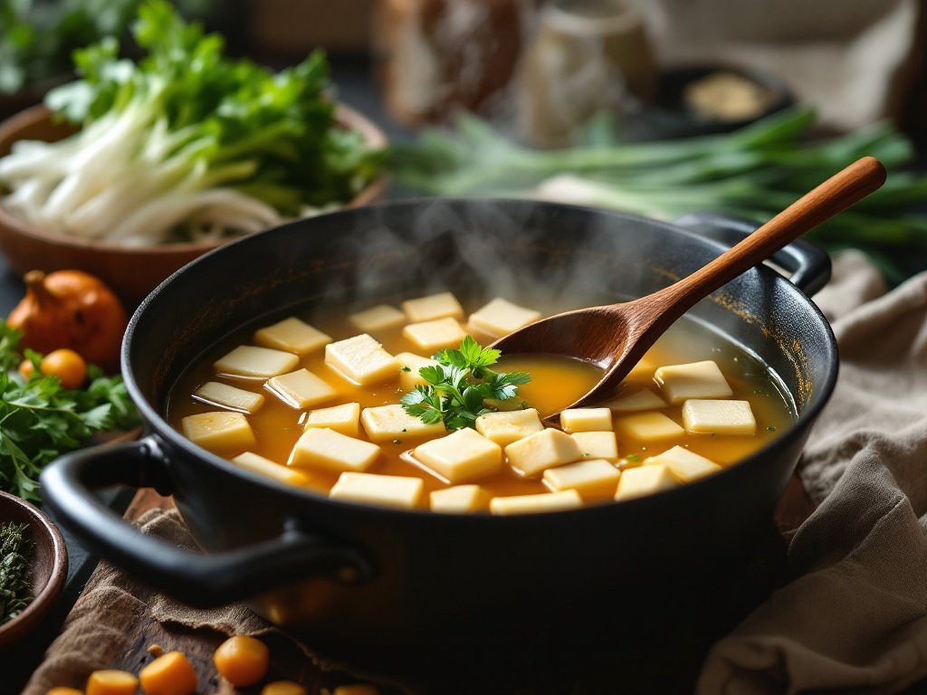 Bowl of miso soup with scallions